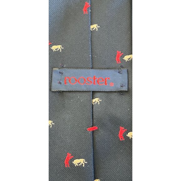 Vintage Men’s ROOSTER Tie Navy With Red Bear & Beige Dog Polyester And Silk Wove - Picture 4 of 6